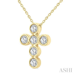 ASHI 6 Stone Bezel Cross Diamond Fashion Pendant 952C3PPFGPDYG