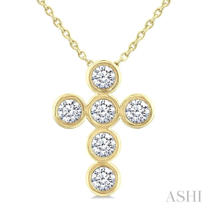 ASHI 6 Stone Bezel Cross Diamond Fashion Pendant 952C3PPFGPDYG