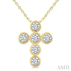 ASHI 6 Stone Bezel Cross Diamond Fashion Pendant 952C3PPFGPDYG