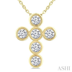 ASHI 6 Stone Bezel Cross Diamond Fashion Pendant 952C3PPFGPDYG
