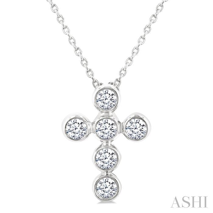 ASHI 6 Stone Bezel Cross Diamond Fashion Pendant 952C6PPFGPDWG