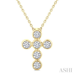 ASHI 6 Stone Bezel Cross Diamond Fashion Pendant 952C6PPFGPDYG