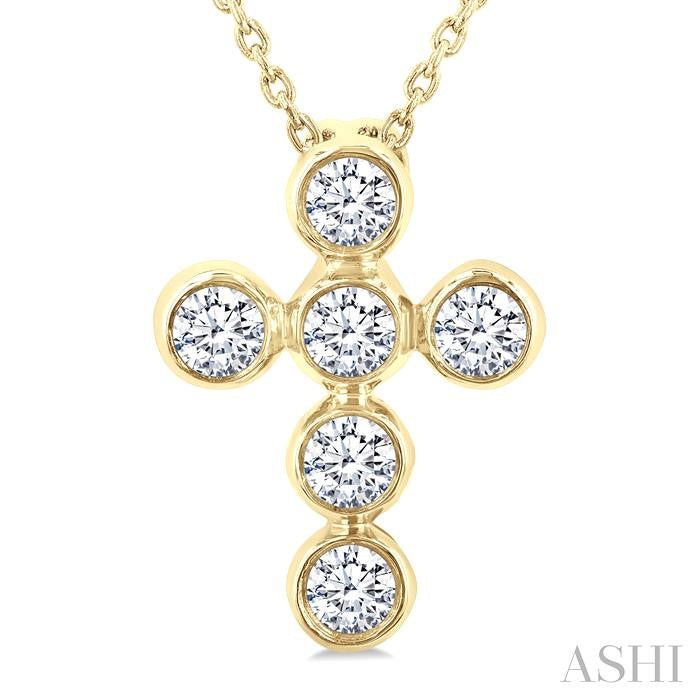 ASHI 6 Stone Bezel Cross Diamond Fashion Pendant 952C6PPFGPDYG