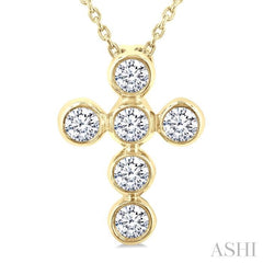 ASHI 6 Stone Bezel Cross Diamond Fashion Pendant 952C6PPFGPDYG