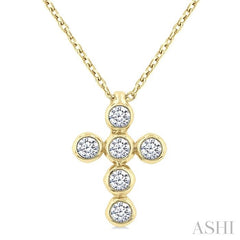 ASHI 6 Stone Bezel Cross Diamond Fashion Pendant 952C8PPFGPDYG