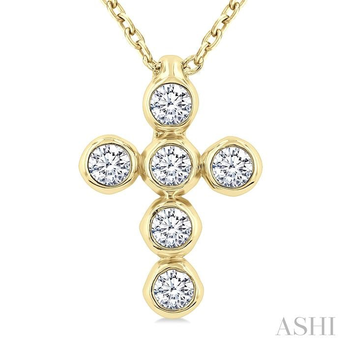 ASHI 6 Stone Bezel Cross Diamond Fashion Pendant 952C8PPFGPDYG