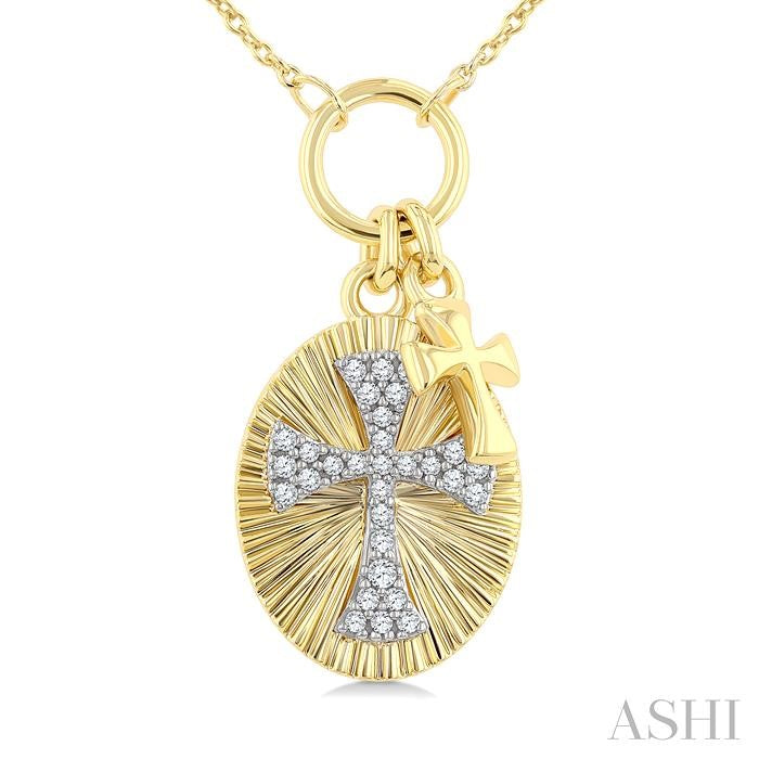 ASHI Cross Charm Fluted Diamond Fashion Pendant 953E8PPTGPDYW