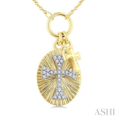 ASHI Cross Charm Fluted Diamond Fashion Pendant 953E8PPTGPDYW