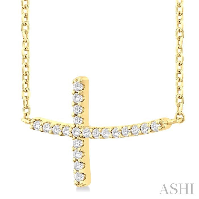 ASHI Sideway Cross Petite Diamond Fashion Pendant 954C8PPTSPDYG