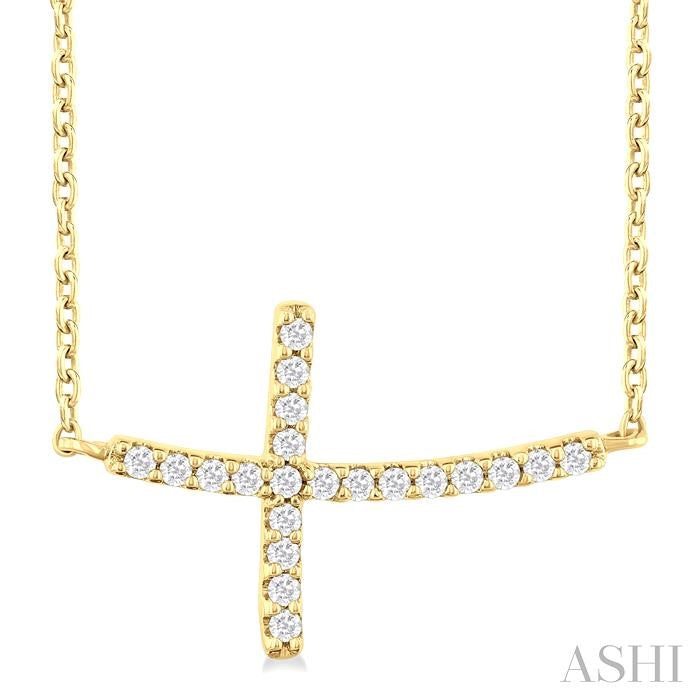 ASHI Sideway Cross Petite Diamond Fashion Pendant 954C8PPTSPDYG