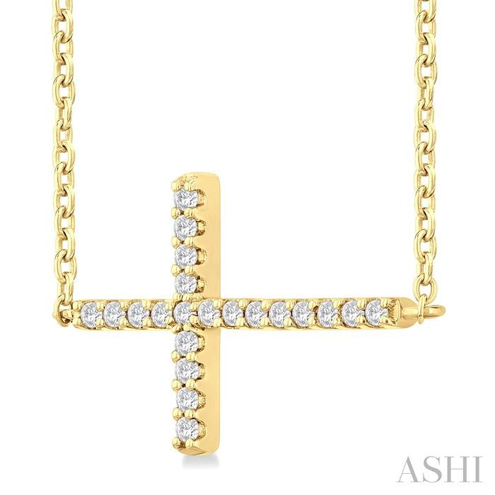 ASHI Sideway Cross Petite Diamond Fashion Pendant 955C8PPTSPDYG