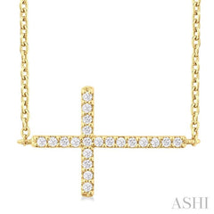 ASHI Sideway Cross Petite Diamond Fashion Pendant 955C8PPTSPDYG