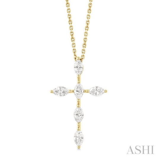 ASHI Marquise Shape 6 Stone Cross Diamond Fashion Pendant 955D2PPFGPDYG-MQ