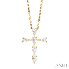 ASHI Pear Shape 6 Stone Cross Diamond Fashion Pendant 955D3PPFGPDYG-PR