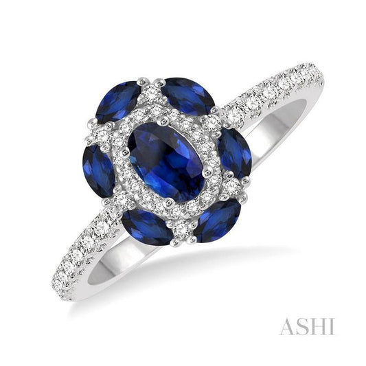 ASHI Oval Shape Gemstone & Halo Diamond Ring 41155PPFHSPWG