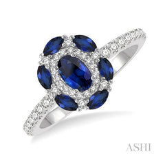 ASHI Oval Shape Gemstone & Halo Diamond Ring 41155PPFHSPWG
