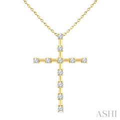 ASHI Cross Floating Diamond Fashion Pendant 959D6PPTGPDYG