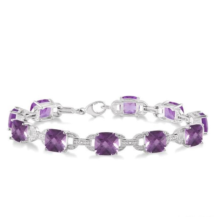 Parkplace Jewelers Silver Cushion Shape Gemstone & Diamond Bracelet 85559PPSSAMSLTB