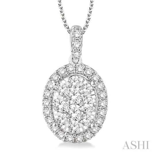 ASHI Oval Shape Halo Lovebright Essential Diamond Pendant 96070PPFVPDWG-2.00