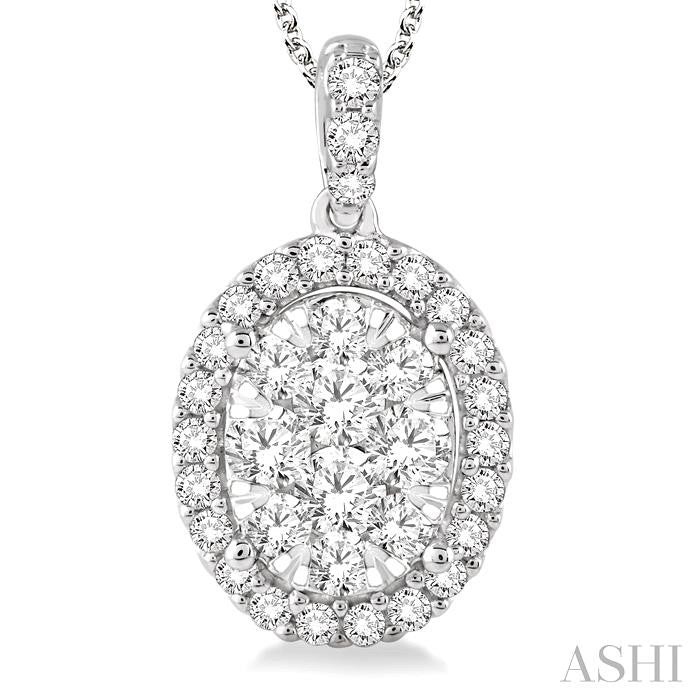 ASHI Oval Shape Halo Lovebright Essential Diamond Pendant 96070PPFVPDWG-2.00
