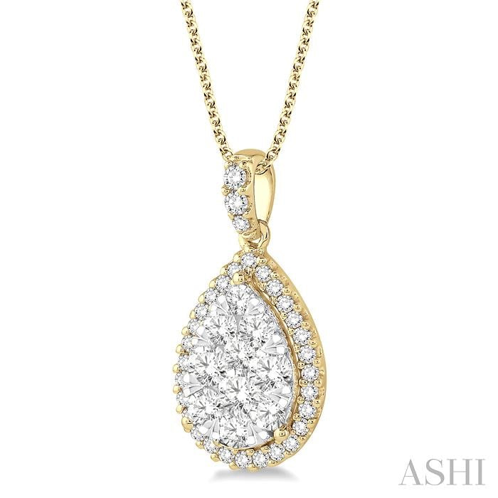 ASHI Pear Shape Halo Lovebright Essential Diamond Pendant 96090PPFVPDYW-2.00
