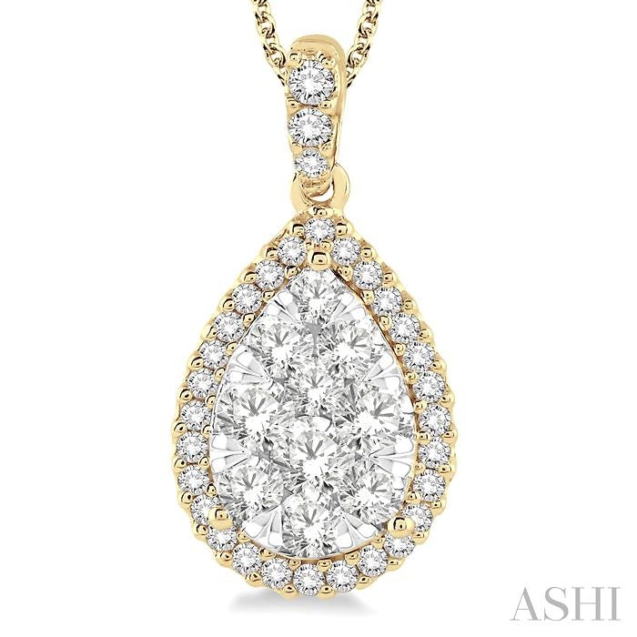 ASHI Pear Shape Halo Lovebright Essential Diamond Pendant 96090PPFVPDYW-2.00