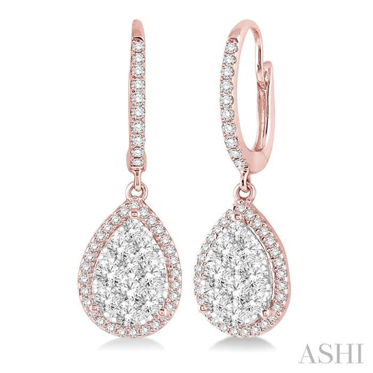 ASHI Pear Shape Halo Lovebright Essential Diamond Earrings 96092PPFVERPW