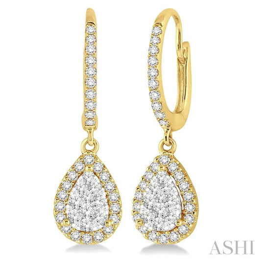 ASHI Pear Shape Halo Lovebright Essential Diamond Earrings 96093PPFGERYW