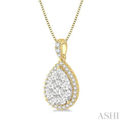 ASHI Pear Shape Halo Lovebright Essential Diamond Pendant 96093PPFGPDYW