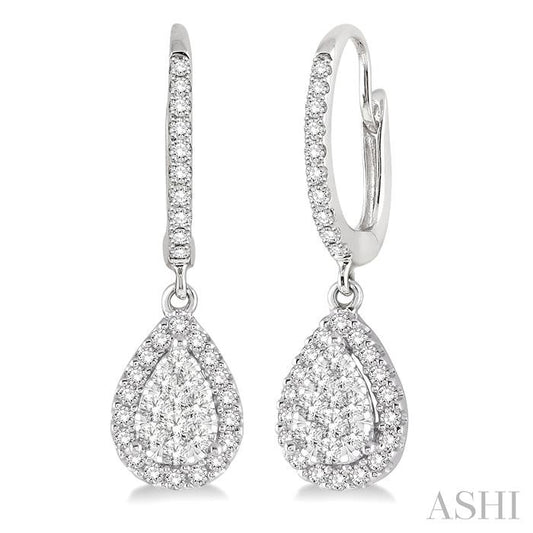 ASHI Pear Shape Halo Lovebright Essential Diamond Earrings 96093PPFVERWG