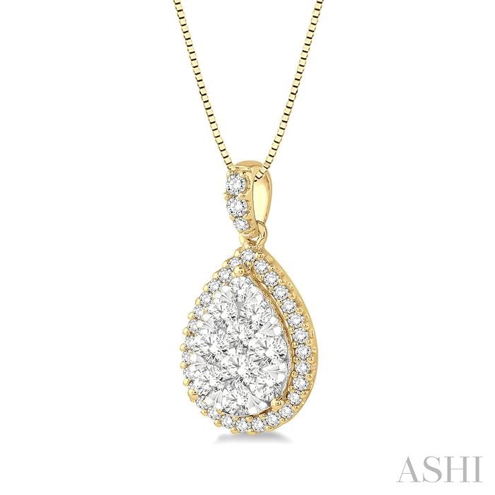 ASHI Pear Shape Halo Lovebright Essential Diamond Pendant 96095PPFGPDYW
