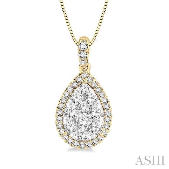 ASHI Pear Shape Halo Lovebright Essential Diamond Pendant 96095PPFGPDYW