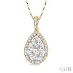 ASHI Pear Shape Halo Lovebright Essential Diamond Pendant 96095PPFGPDYW