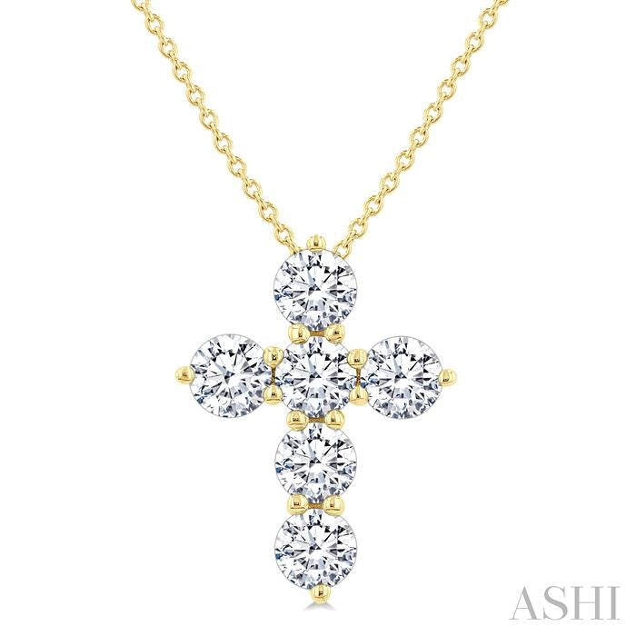 ASHI 6 Stone Cross Diamond Fashion Pendant 960C0PPFGPDYG-1.50
