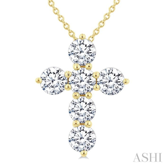 ASHI 6 Stone Cross Diamond Fashion Pendant 960C0PPFGPDYG-1.50