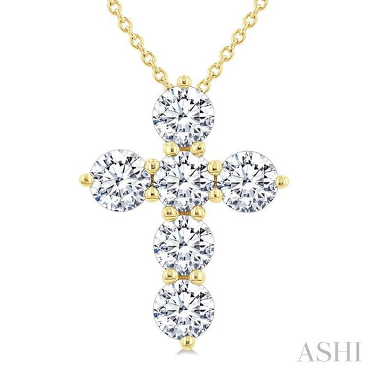 ASHI 6 Stone Cross Diamond Fashion Pendant 960C0PPFGPDYG-1.50