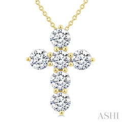 ASHI 6 Stone Cross Diamond Fashion Pendant 960C0PPFGPDYG-1.50