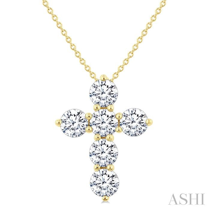 ASHI 6 Stone Cross Diamond Fashion Pendant 960C0PPFGPDYG-2.00