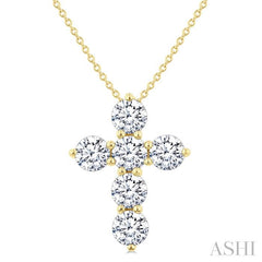 ASHI 6 Stone Cross Diamond Fashion Pendant 960C0PPFGPDYG-2.00