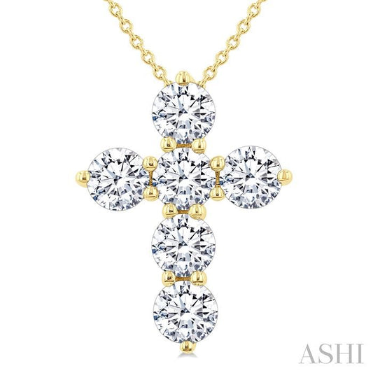 ASHI 6 Stone Cross Diamond Fashion Pendant 960C0PPFGPDYG-2.00