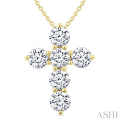 ASHI 6 Stone Cross Diamond Fashion Pendant 960C0PPFGPDYG-2.00