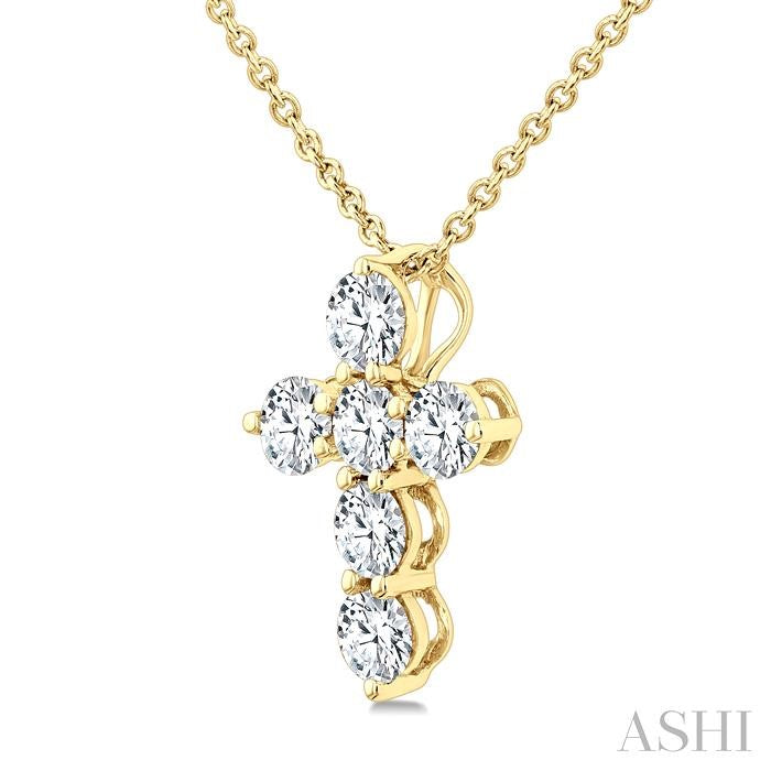 ASHI 6 Stone Cross Diamond Fashion Pendant 960C3PPFGPDYG