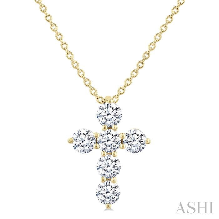 ASHI 6 Stone Cross Diamond Fashion Pendant 960C3PPFGPDYG