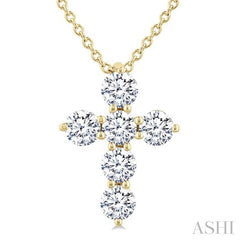 ASHI 6 Stone Cross Diamond Fashion Pendant 960C3PPFGPDYG
