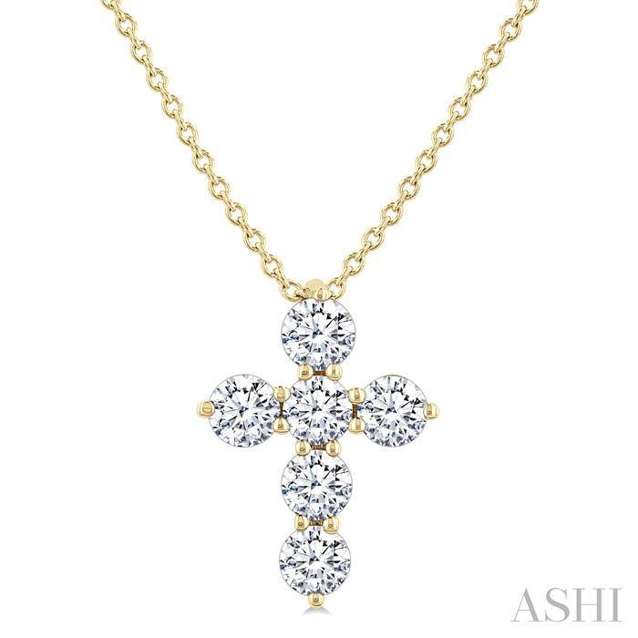 ASHI 6 Stone Cross Diamond Fashion Pendant 960C3PPFVPDYG