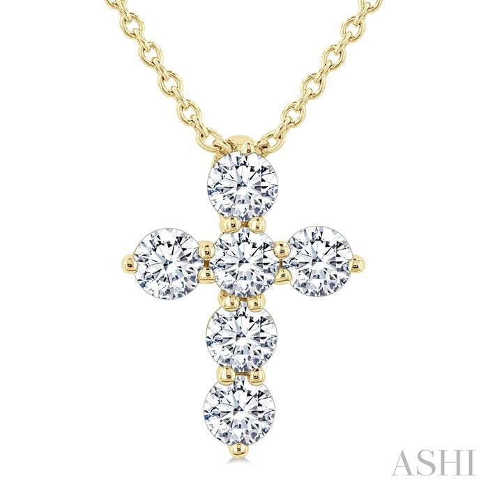 ASHI 6 Stone Cross Diamond Fashion Pendant 960C5PPFVPDYG