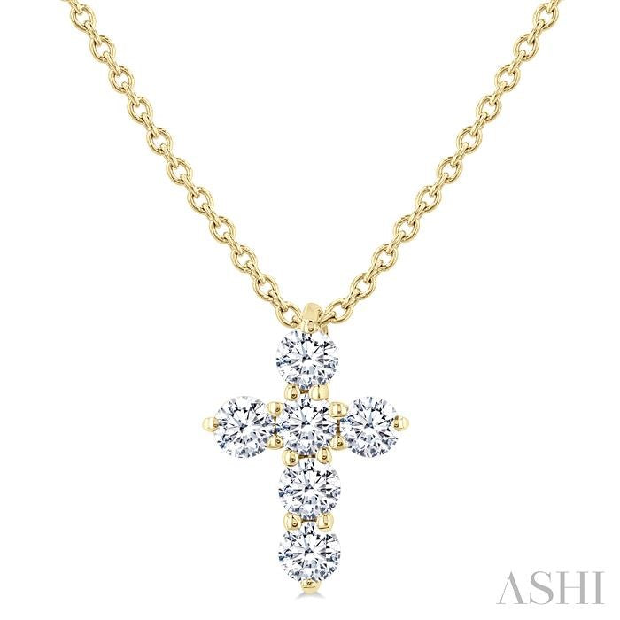ASHI 6 Stone Cross Diamond Fashion Pendant 960C6PPFGPDYG