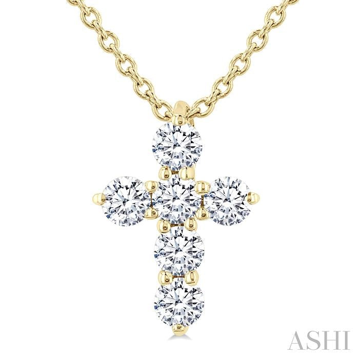 ASHI 6 Stone Cross Diamond Fashion Pendant 960C6PPFGPDYG