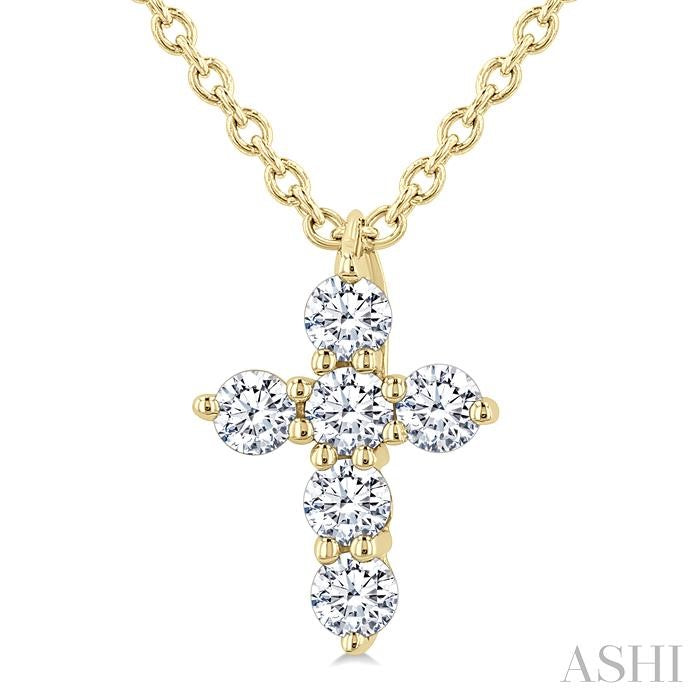 ASHI 6 Stone Cross Diamond Fashion Pendant 960C8PPFGPDYG