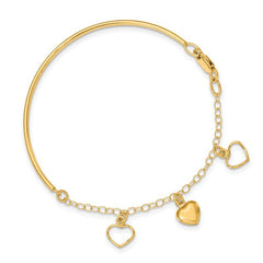 Quality Gold 14k Polished Dangle Heart Chain Bangle SF2497-7